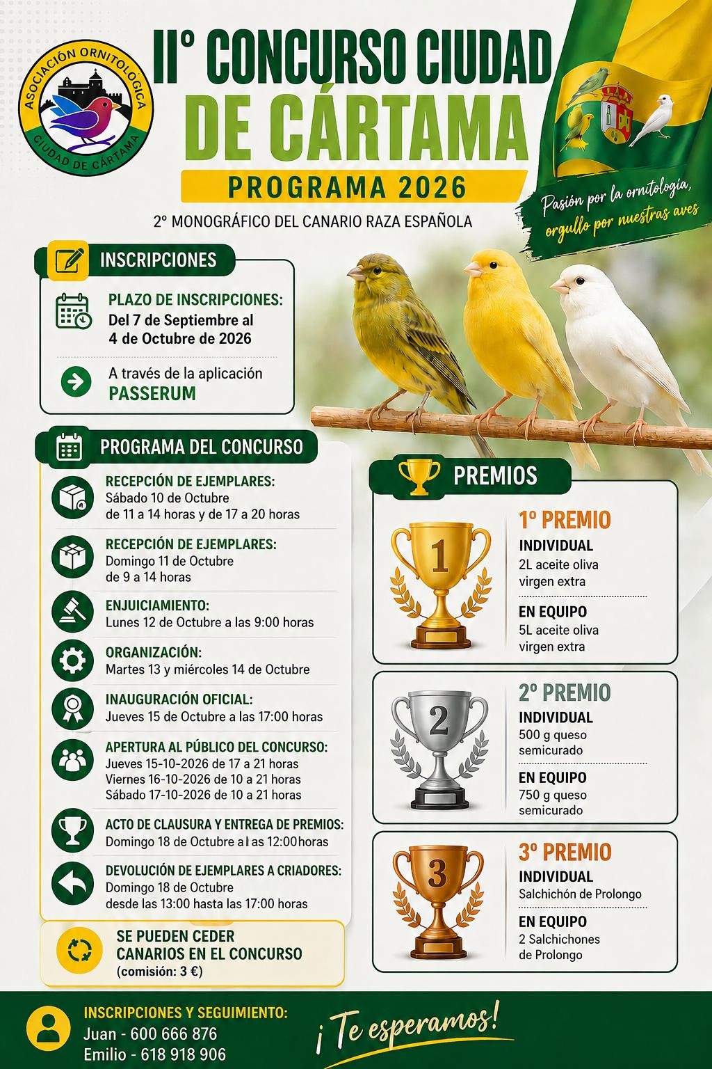 Cartel del programa 2026 del II Concurso Ciudad de Cártama, con plazos de inscripción, calendario y premios